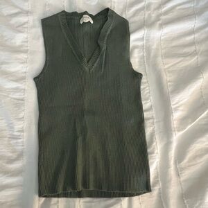 Green V neck sweater tank top